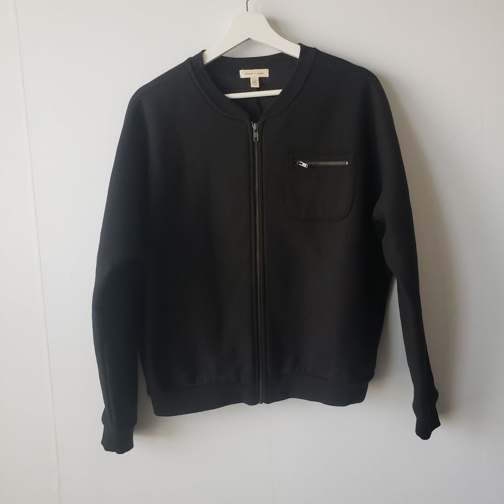 Silence + Noise womens Jacket size‎ M Zip It black Bomber